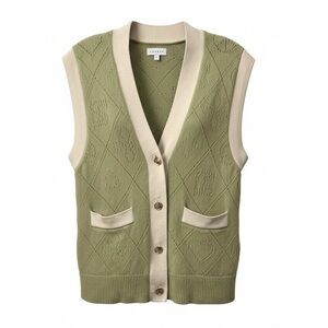 Sandro Espoir Sweater Cardigan Vest Size 0 XS Green Contrast Trim Button Front
